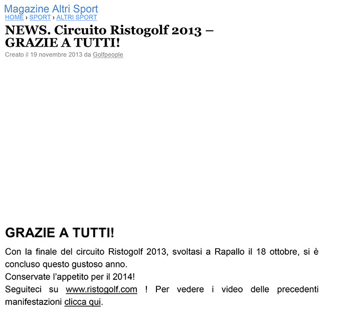 NEWS. Circuito Ristogolf 2013 – GRAZIE A TUTTI! - Paperblog