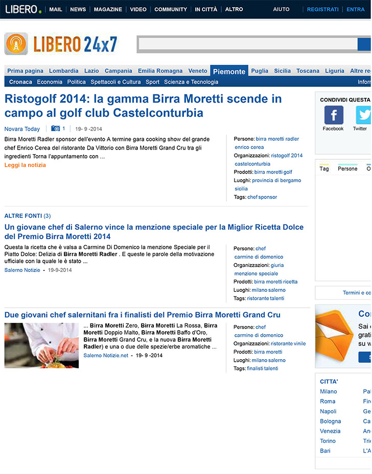 Ristogolf 2014: la gamma Birra Moretti scende in campo al golf c