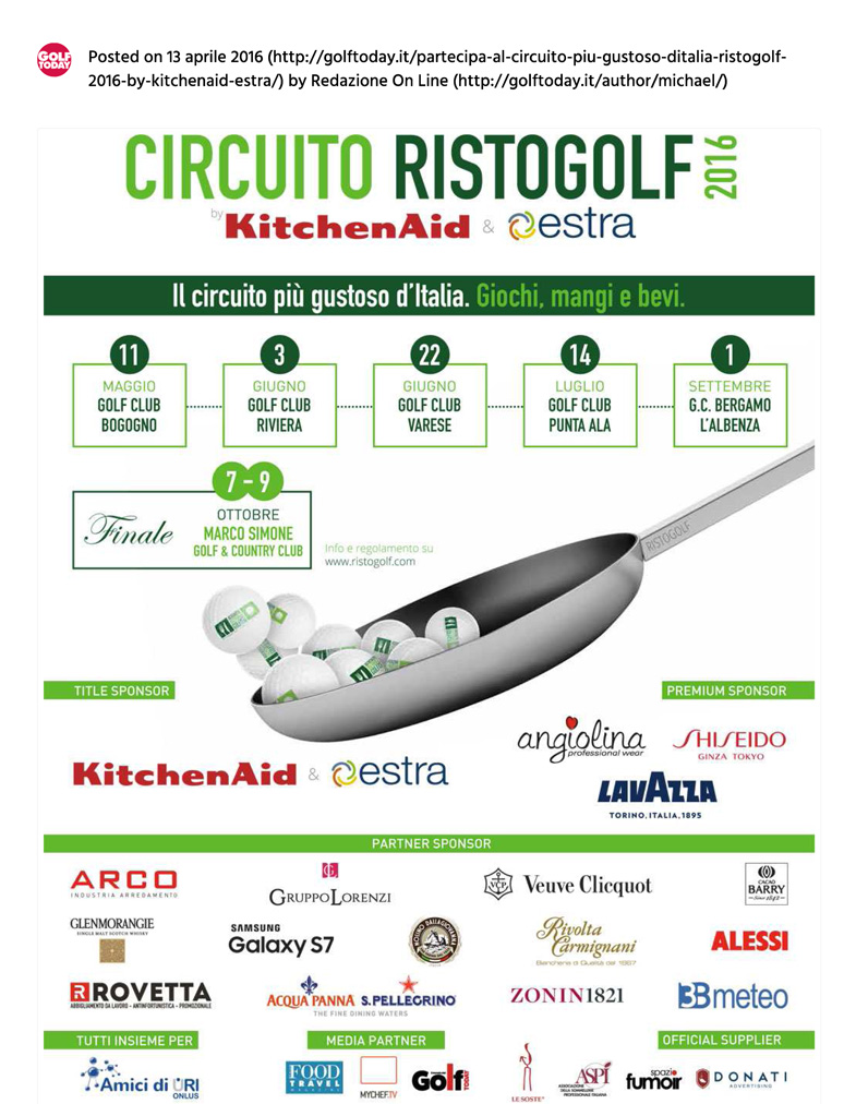 Partecipa al circuito piu’ gustoso d’Italia: Ristogolf 2016