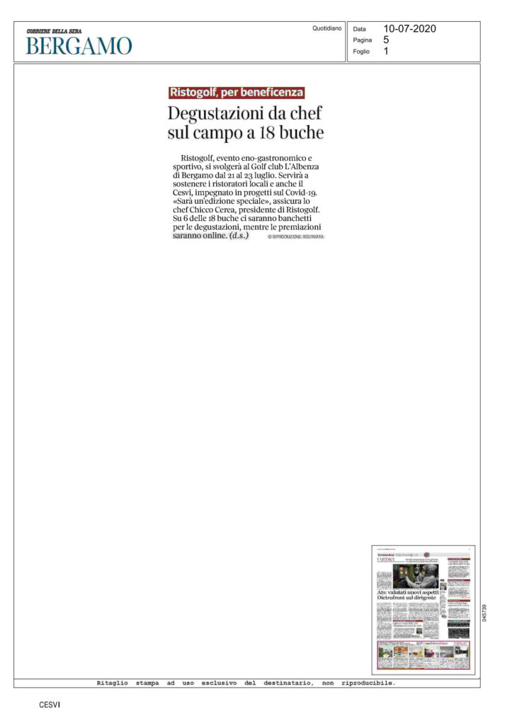 Corriere della Sera | Bergamo 10 Luglio 2020