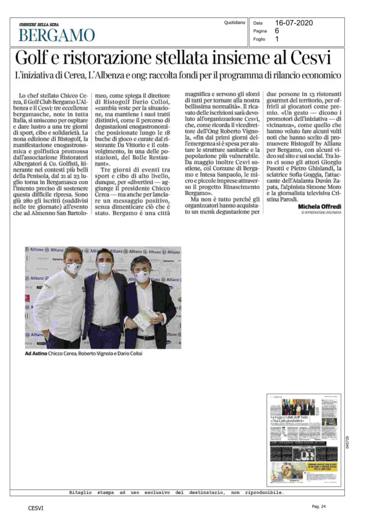Corriere della Sera | Bergamo16 Luglio 2020
